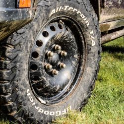 Grenadier Wheel Covered in mud